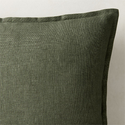 Callas Smoked Green Linen Throw Pillow with Feather-Down Insert 22"x15"