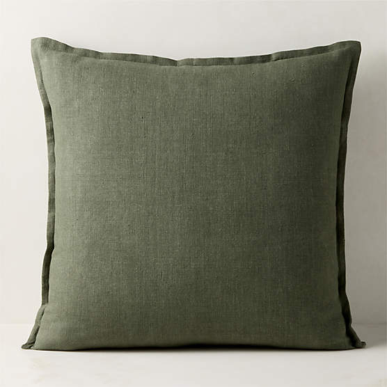 Callas Smoked Green Linen Throw Pillow with Down-Alternative Insert 23"x23"