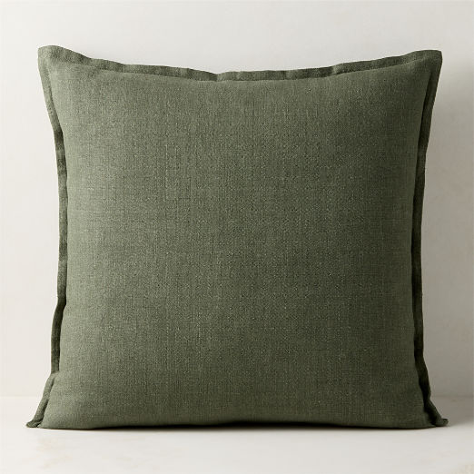 Callas Smoked Green Linen Throw Pillow with Feather-Down Insert 23"x23"
