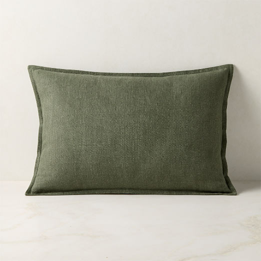 Callas Smoked Green Linen Throw Pillow with Feather-Down Insert 22"x15"