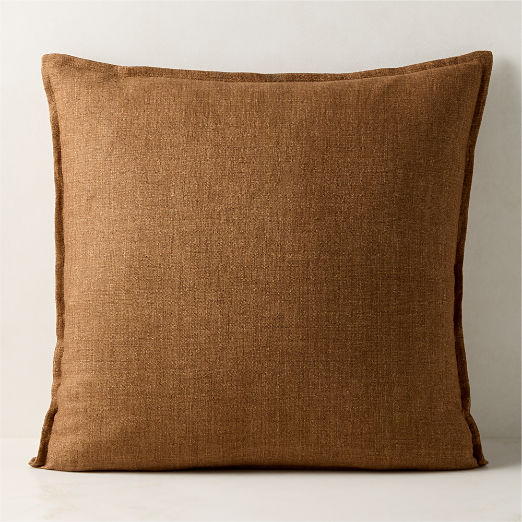 Callas Tawny Brown Linen Throw Pillow with Down-Alternative Insert 23"x23"