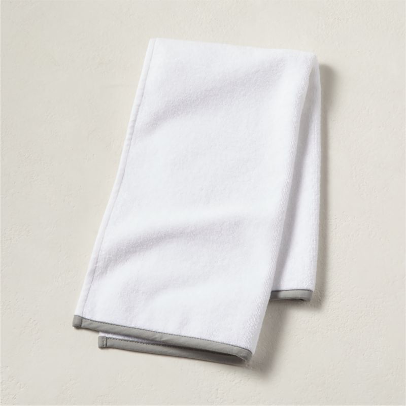 View Cam Organic Cotton Sateen Stitch White/Grey Hand Towel details