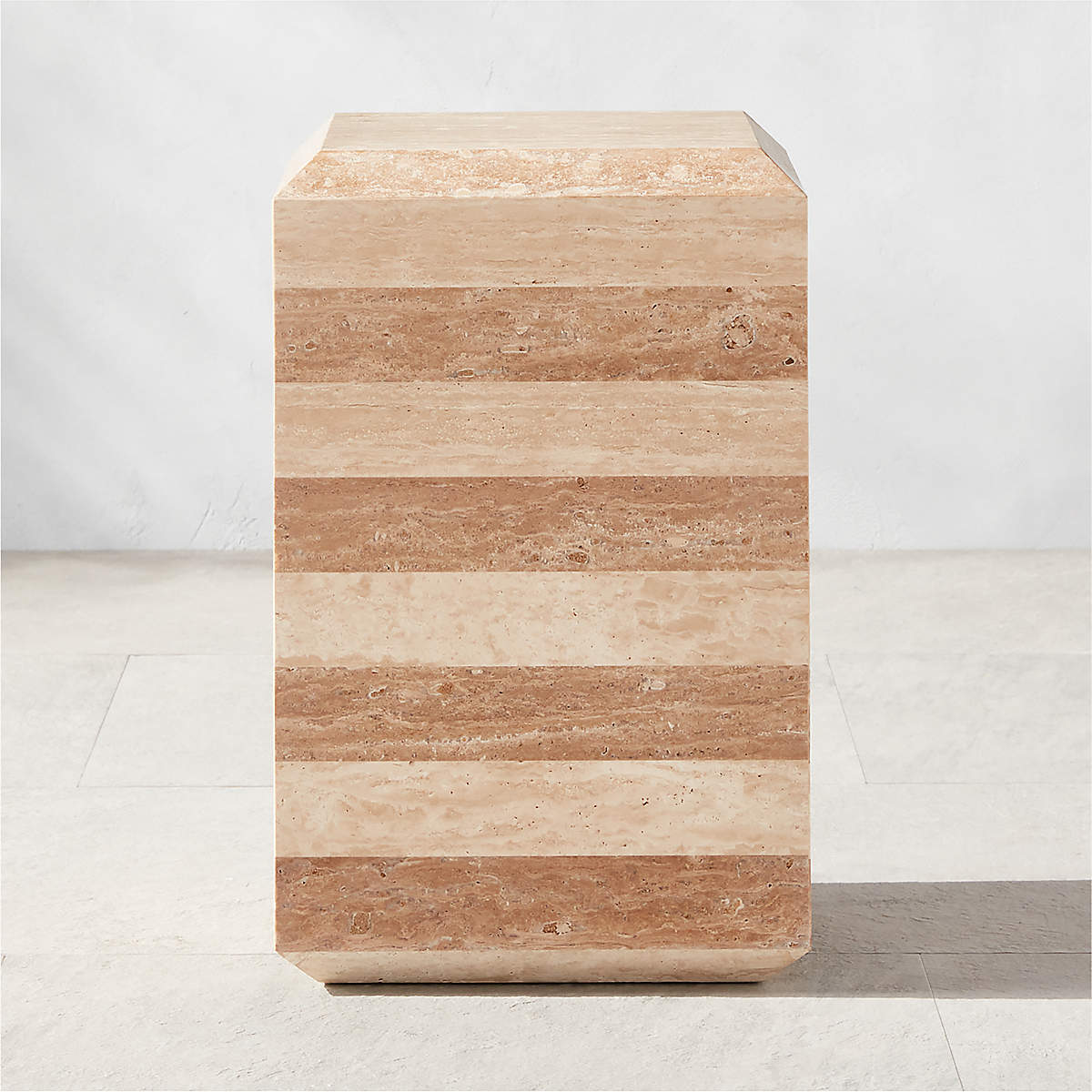 Camada Modern Travertine Outdoor Side Table | CB2