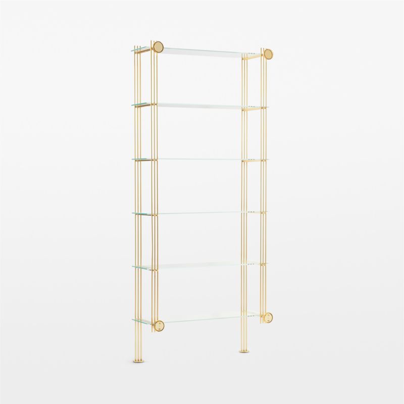 Cambio Brushed Brass Wall Mount Bookshelf with Glass Shelves +