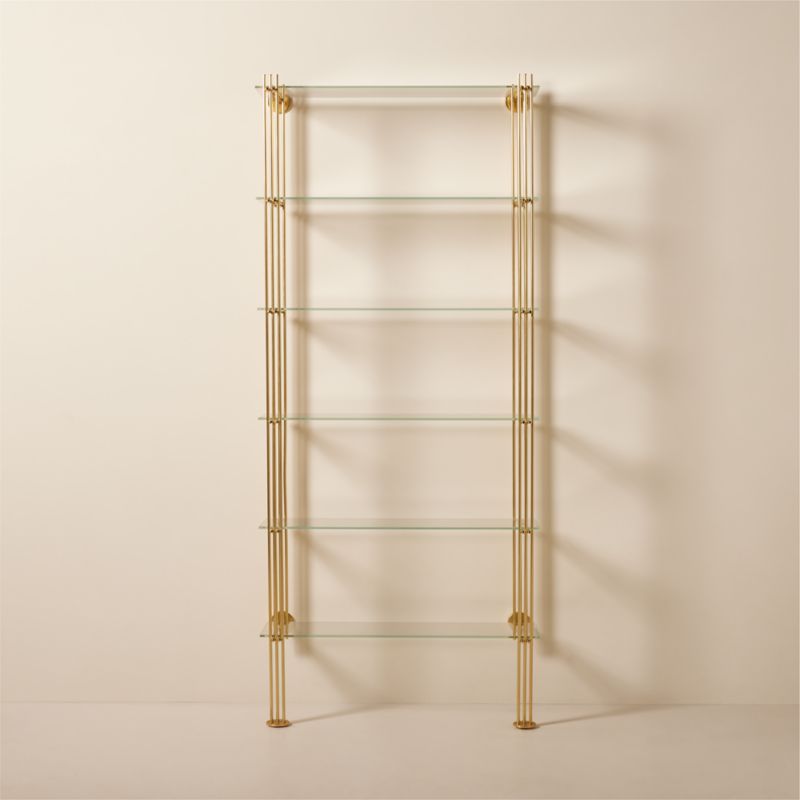 Cambio Brushed Brass Wall Mount Bookshelf with Glass Shelves +