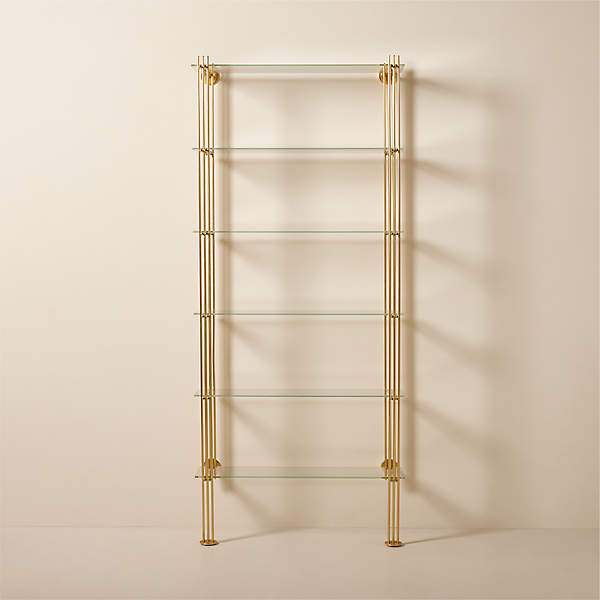 Cambio Brushed Brass Wall Mount Bookshelf with Glass Shelves + Reviews | CB2
