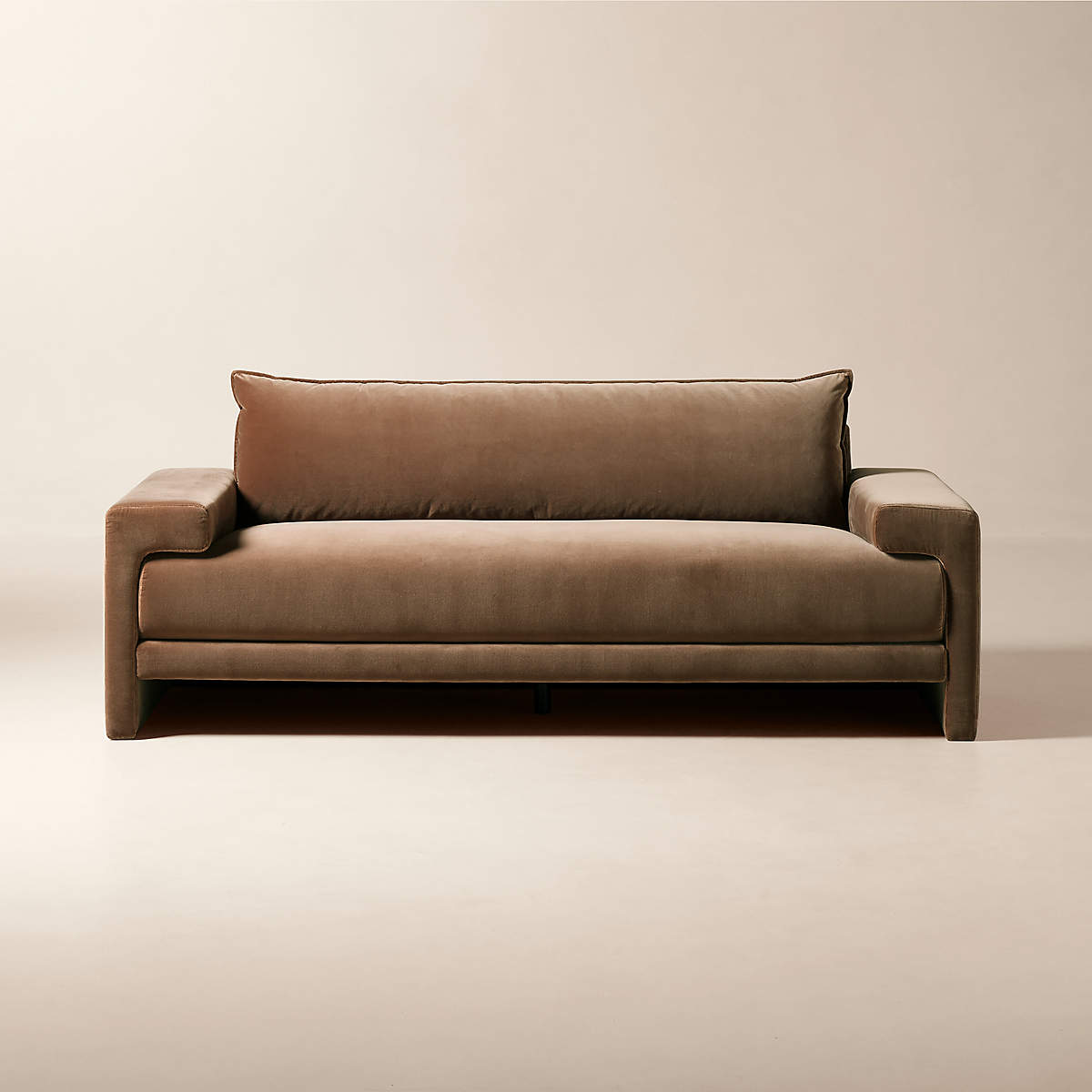 Camden Rye Brown Velvet Apartment Sofa + Reviews CB2