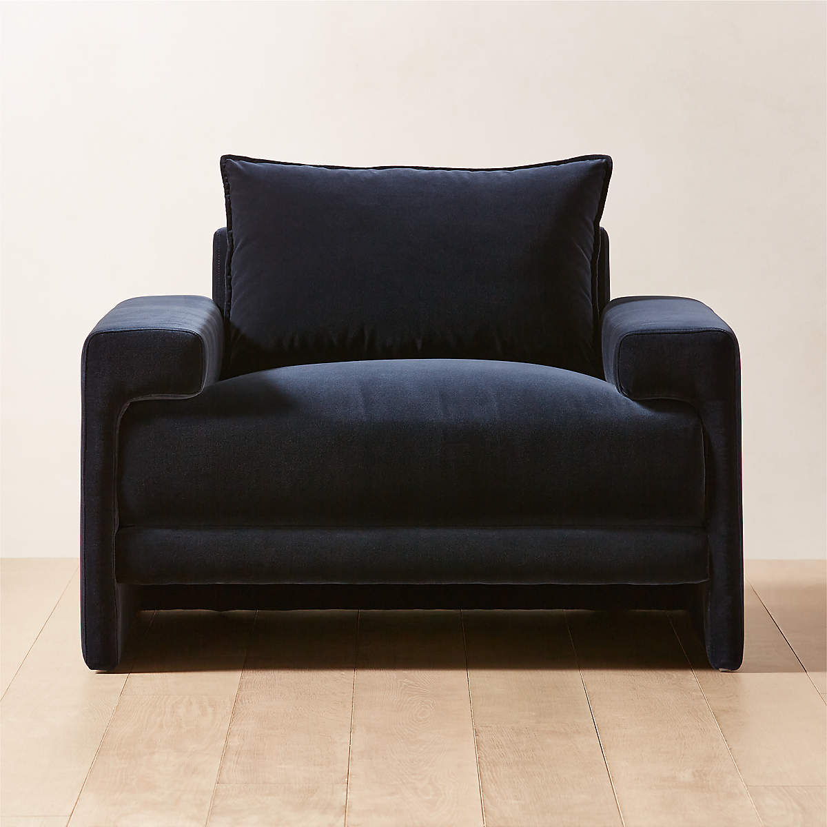 Camden Ink Blue Modern Velvet Lounge Chair + Reviews CB2