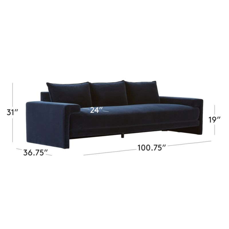 Dimension diagram for Camden Ink Blue Velvet Sofa