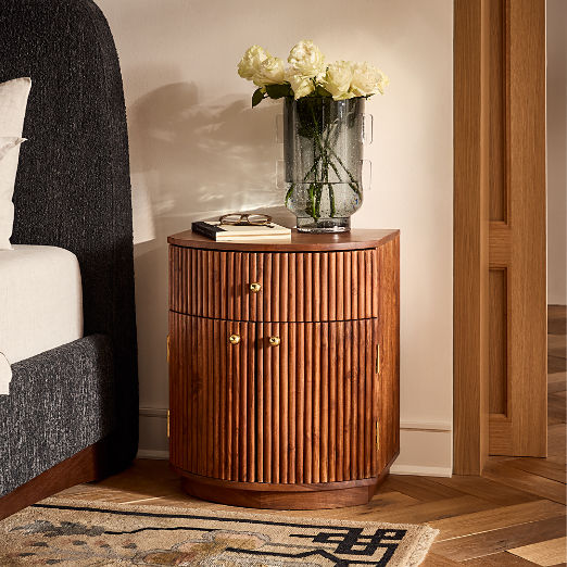 Cameo 20" Fluted Acacia Nightstand with Drawer