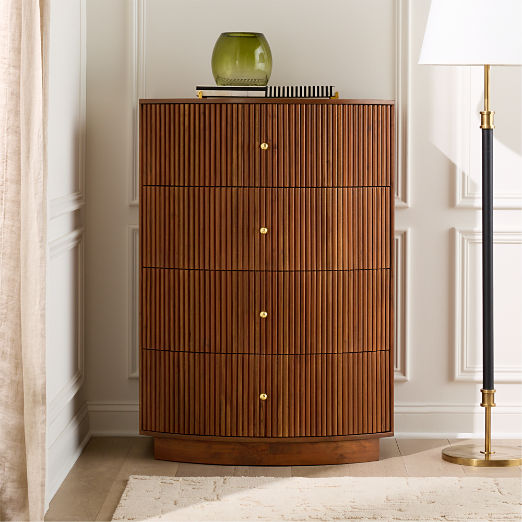 Cameo 33" Fluted Acacia 4-Drawer Tall Dresser