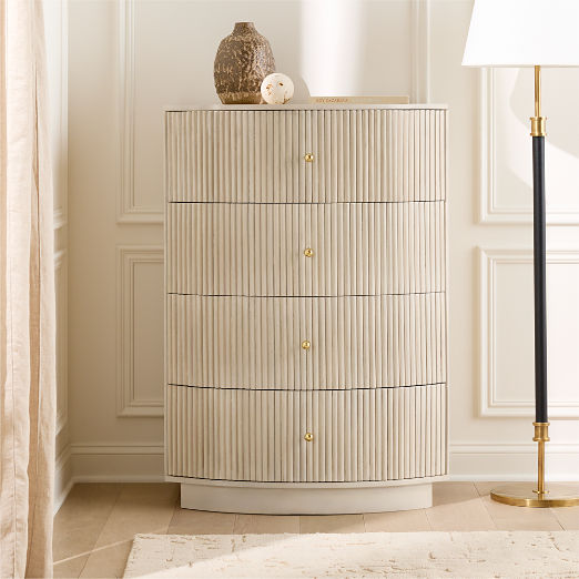 Cameo 33" Fluted Whitewash Wood 4-Drawer Tall Dresser