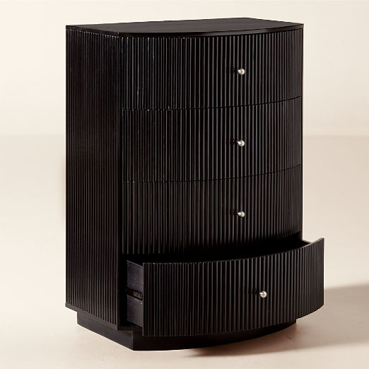 Cameo 33" Fluted Black Wood 4-Drawer Tall Dresser