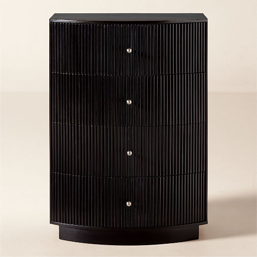 Cameo 33" Fluted Black Wood 4-Drawer Tall Dresser