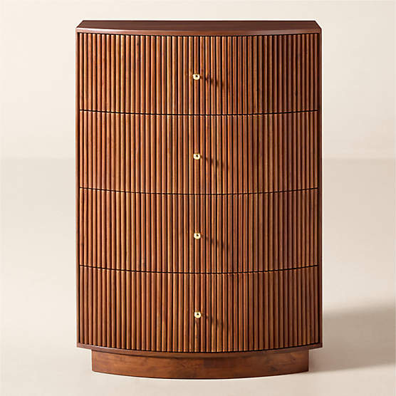 Cameo 4-Drawer Curved Midtone Acacia Wood Dresser