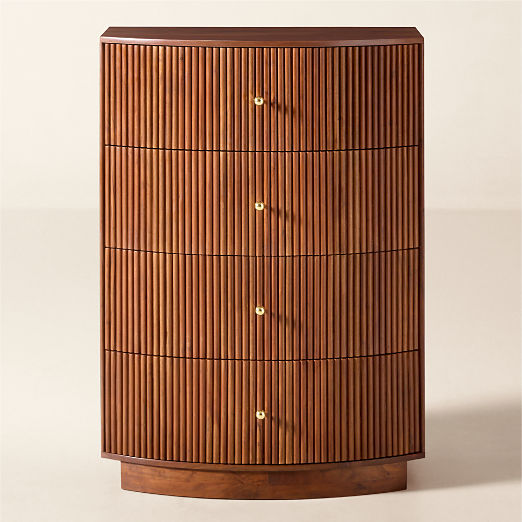 Cameo 4-Drawer Curved Midtone Acacia Wood Dresser