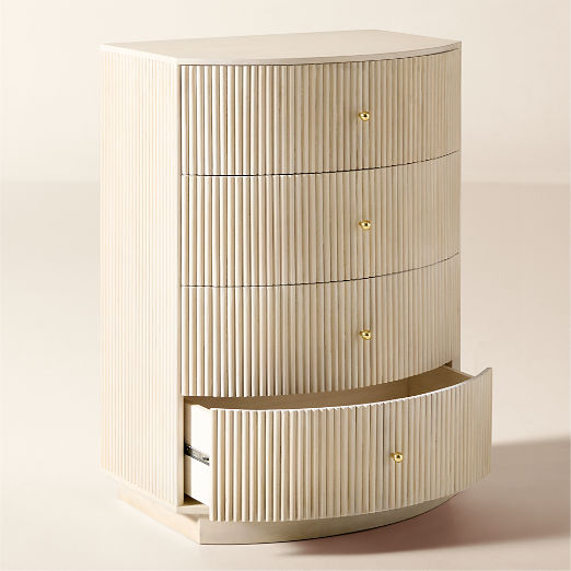 Cameo 33" Fluted Whitewash Wood 4-Drawer Tall Dresser