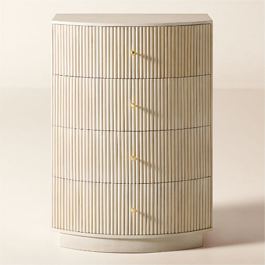 Cameo 33" Fluted Whitewash Wood 4-Drawer Tall Dresser