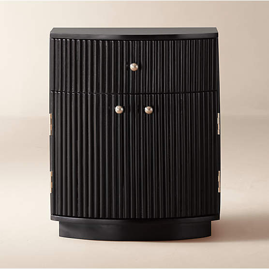 Cameo 20" Fluted Black Wood Nightstand with Drawer