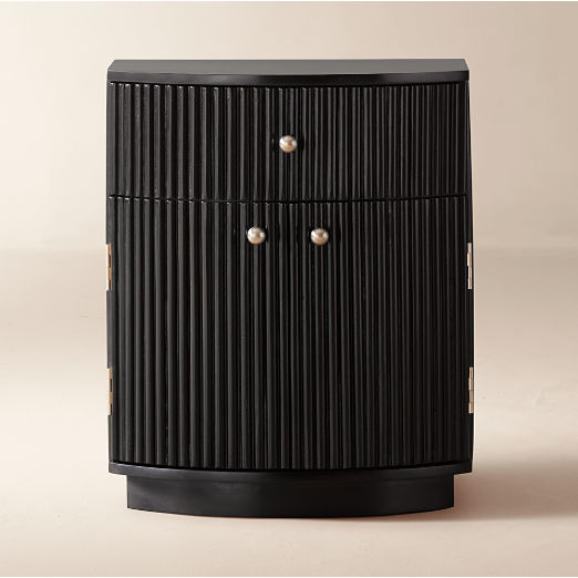 Cameo 20" Fluted Black Wood Nightstand with Drawer