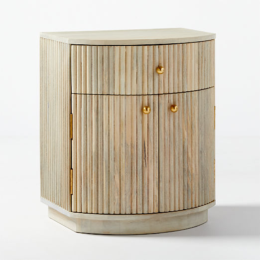 Cameo Curved Whitewashed Wood Nightstand with Drawer