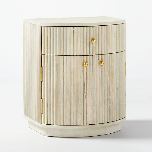 Cameo Curved Whitewashed Wood Nightstand with Drawer
