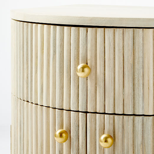 Cameo Curved Whitewashed Wood Nightstand with Drawer