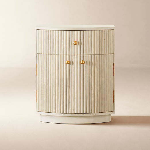 Cameo Curved Whitewashed Wood Nightstand with Drawer