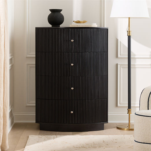 Cameo 33" Fluted Black Wood 4-Drawer Tall Dresser