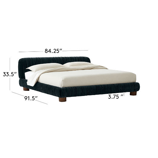 Cantar Blue Velvet Upholstered King Bed