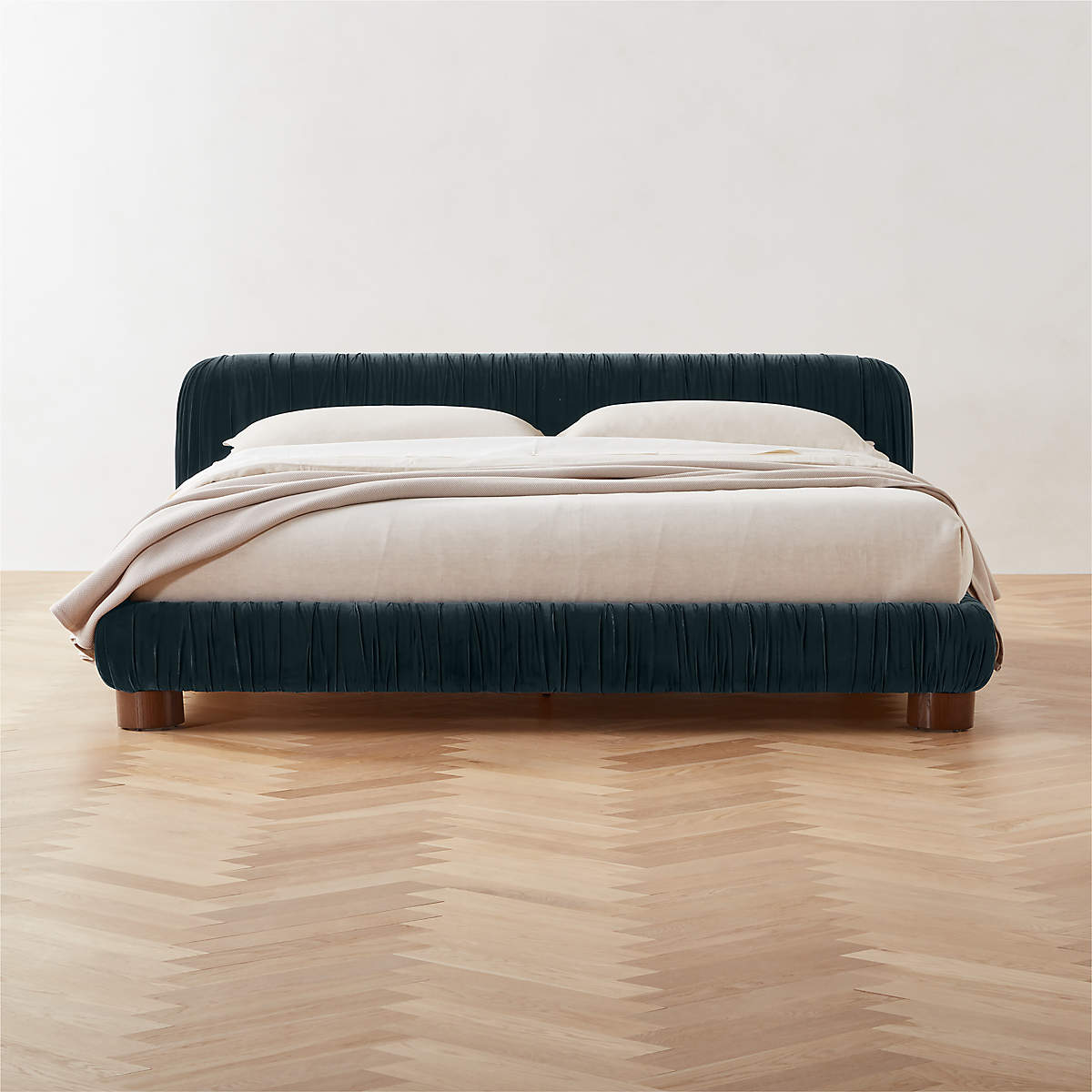 Cantar Blue Velvet Upholstered King Bed + Reviews CB2