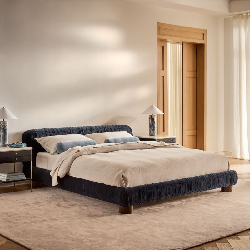 Cantar Blue Velvet Upholstered Queen Bed - image 8 of 12
