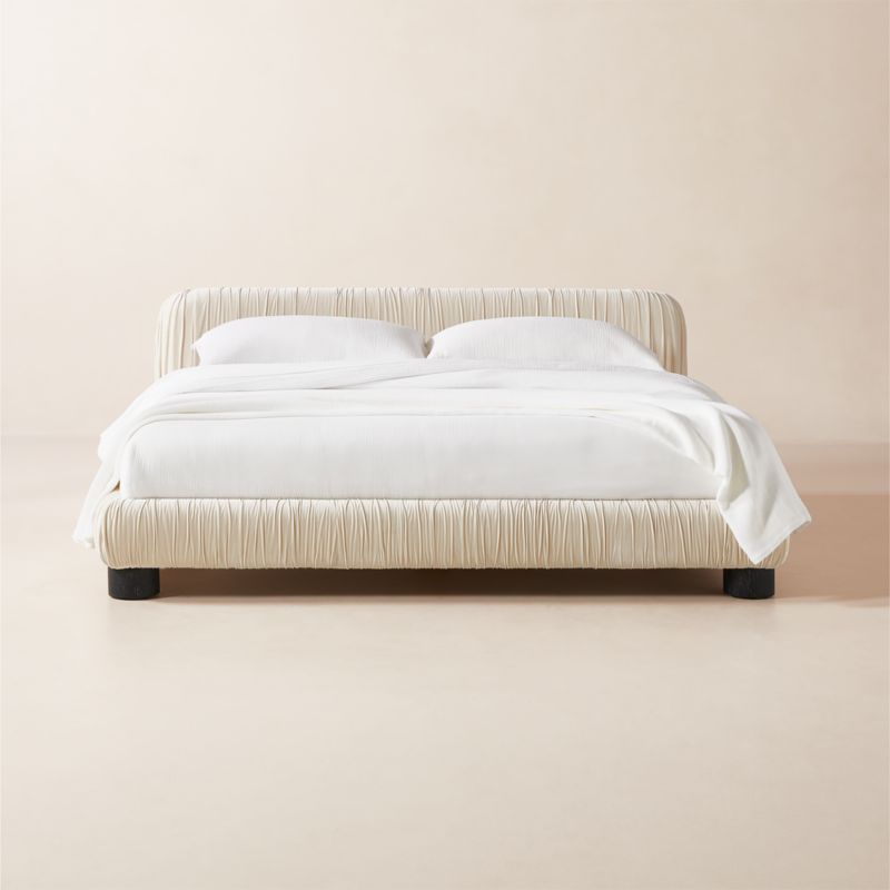 Cantar Ivory Velvet Upholstered King Bed - image 0 of 10