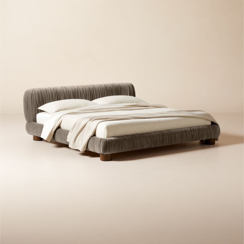 Cantar Warm Grey Velvet Upholstered King Bed - image 4 of 9