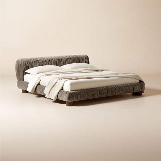 Cantar Warm Grey Velvet Upholstered King Bed