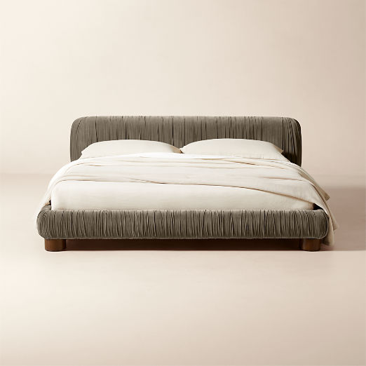 Cantar Warm Grey Velvet Upholstered King Bed
