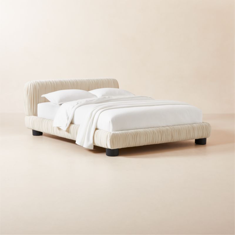 Cantar Ivory Velvet Upholstered Queen Bed - image 3 of 9