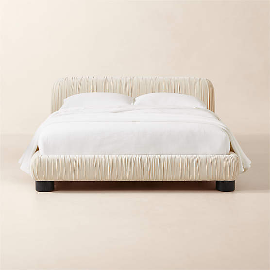 Cantar Ivory Velvet Upholstered Queen Bed