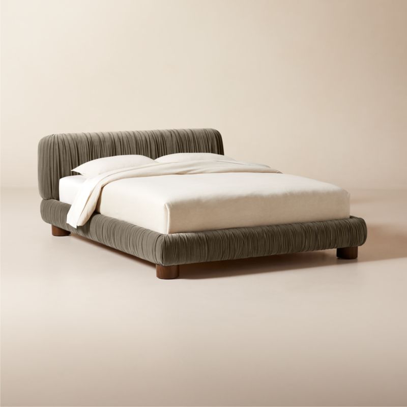 Cantar Warm Grey Velvet Upholstered Queen Bed - image 3 of 8