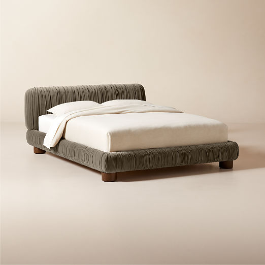 Cantar Warm Grey Velvet Upholstered Queen Bed