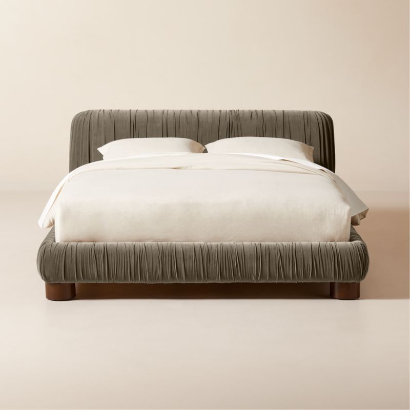 Cantar Warm Grey Velvet Upholstered Queen Bed - image 0 of 8