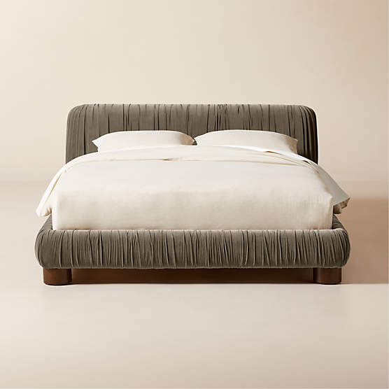 Cantar Warm Grey Velvet Upholstered Queen Bed