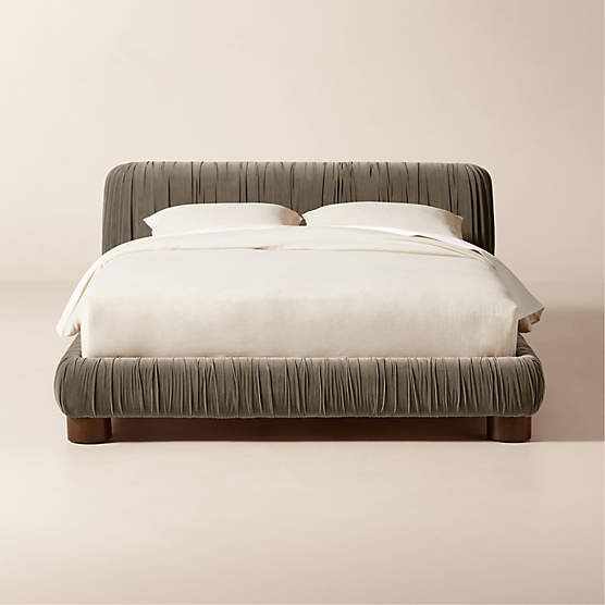 Cantar Warm Grey Velvet Upholstered Queen Bed