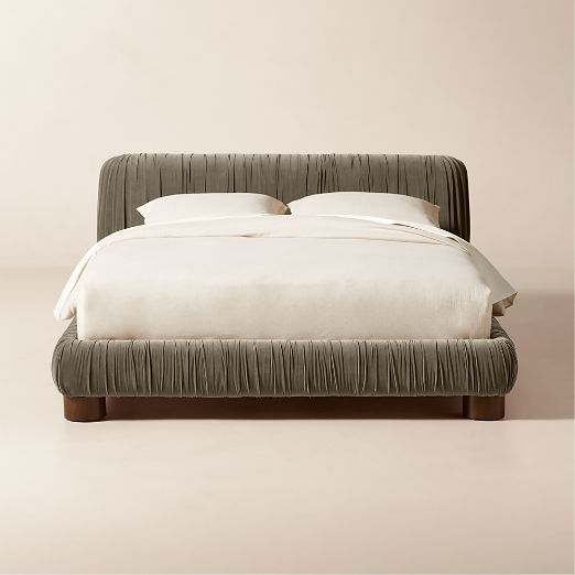 Cantar Warm Grey Velvet Upholstered Queen Bed