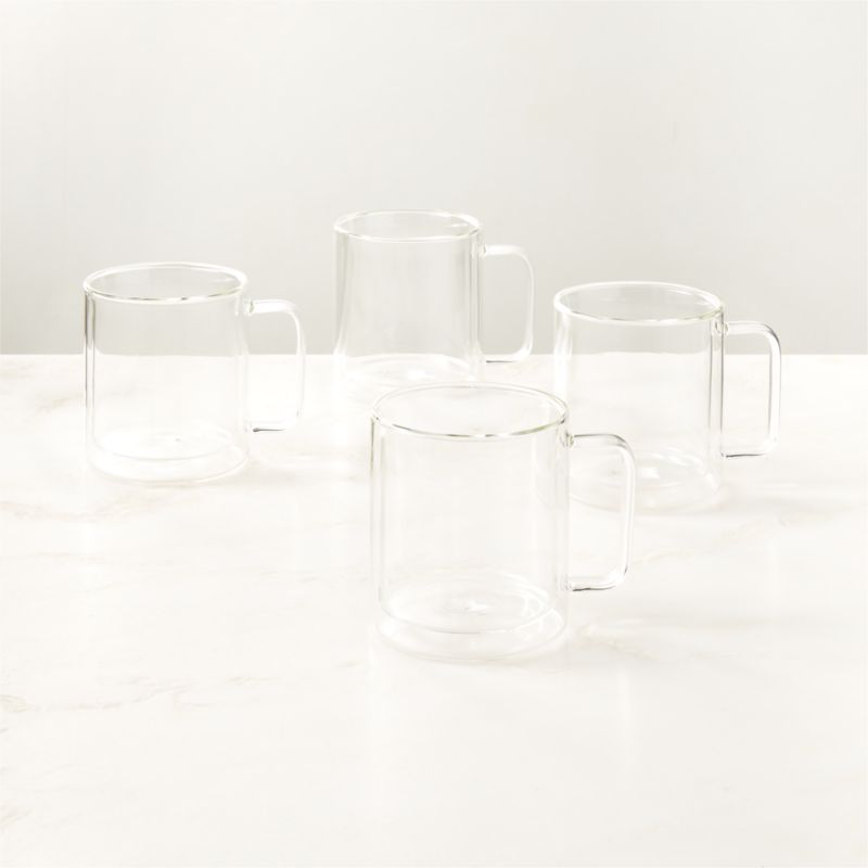 View Cantina Clear Double Wall Glass Coffee Mugs 15oz Set of 4 details