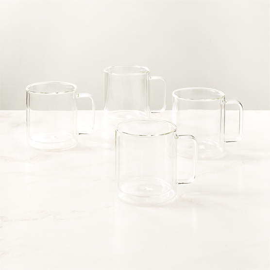 Cantina Clear Double Wall Glass Coffee Mugs 15oz Set of 4