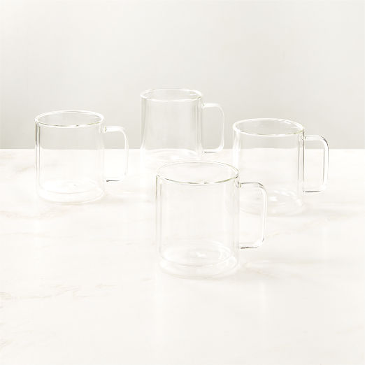 Cantina Clear Double Wall Glass Coffee Mugs 15oz Set of 4