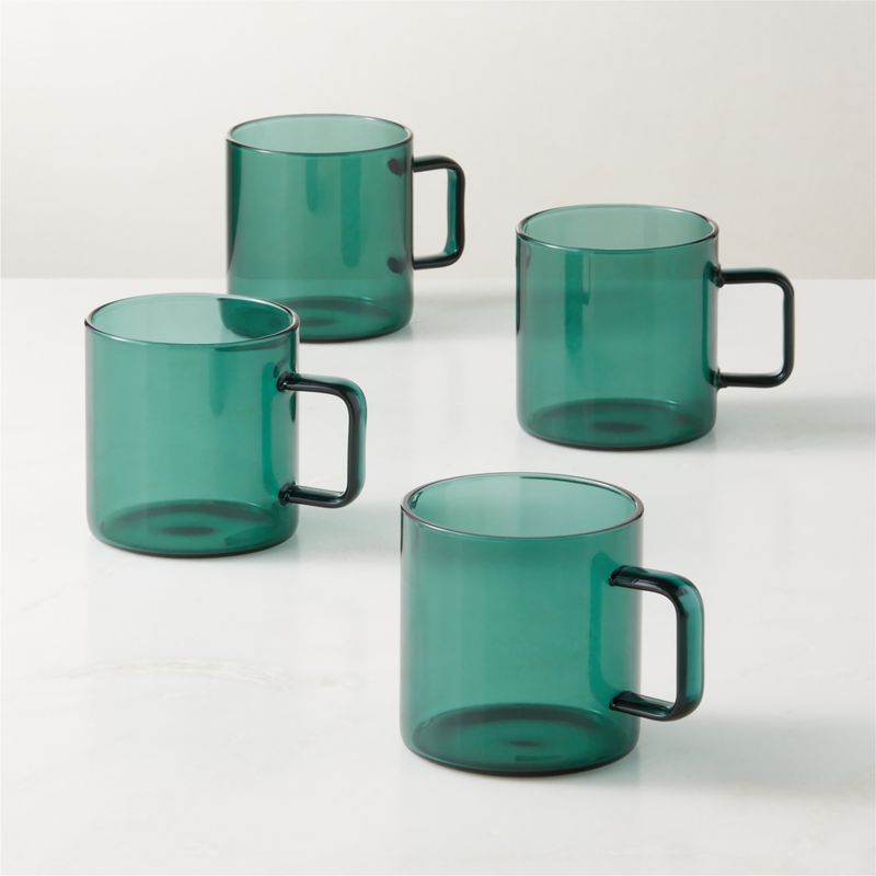 View Cantina Green Glass Coffee Mugs 10oz Set of 4 details
