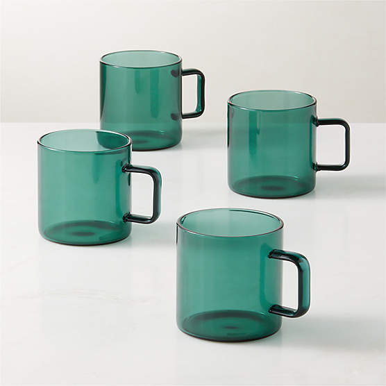 Cantina Green Glass Coffee Mugs 10oz Set of 4