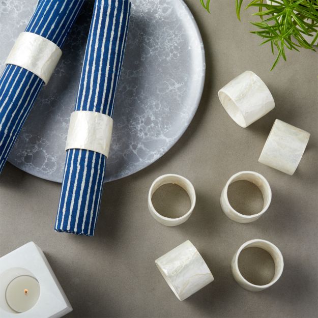 Capiz White Napkin Ring Set of 8 CB2